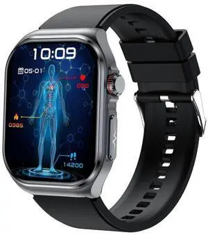 ET585 2.04 inch Silicone Strap IP68 Waterproof Smart Watch, Support ECG / Blood Composition Measurement (Black)