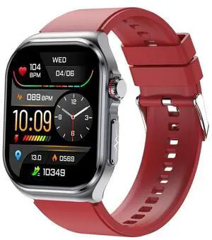 ET585 2.04 inch Silicone Strap IP68 Waterproof Smart Watch, Support ECG / Blood Composition Measurement (Red)