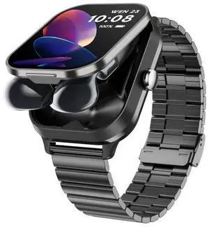 D8 Pro 2.01 inch 2 in 1 Bluetooth Earphone Steel Strap Smart Watch, Support NFC with Cover (Black)