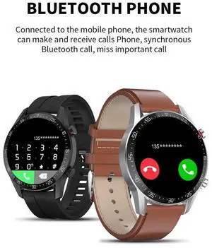 SK7Plus 1.28 inch IPS Screen Leather Strap Smart Watch, Support Bluetooth Call/Sleep Monitoring Leather Strap (Brown) (Brown)