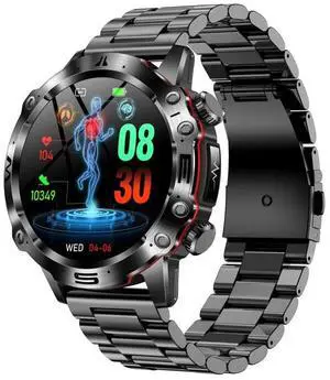 ET482 1.43 inch AMOLED Screen Sports Smart Watch Support Bluetooth Call / ECG Function (Black Steel Band)