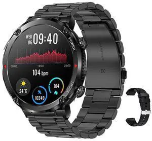T30 1.6-inch Outdoor Sports Waterproof Smart Music Bluetooth Call Watch Black Steel+Silicone