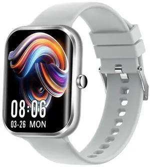 AK58 1.96 inch Screen Bluetooth Smart Watch, Support Health Monitoring & 100+ Sports Modes Silicone Band (Silver)