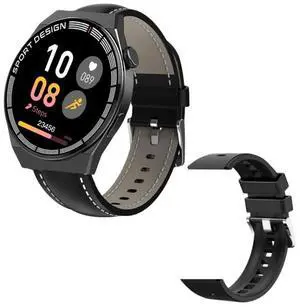 GT3Pro 1.28-Inch Health Monitoring Bluetooth Call Smart Watch With NFC Black Leather