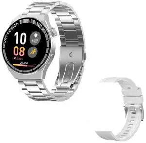GT3Pro 1.28-Inch Health Monitoring Bluetooth Call Smart Watch With NFC Silver Three-bead Steel