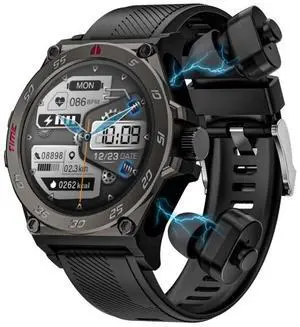 LC18 1.53 inch IP67 BT5.0 Sport Smart Watch with Earbuds, Support Bluetooth Call / Sleep / Blood Oxygen / Heart Rate / Blood Pressure Health Monitor (Black)