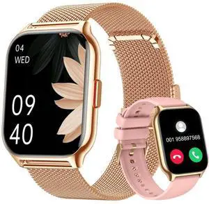 Blood Oxygen / Sleep / Heart Rate Health Monitoring Smart Watch Square Sports Double Strap Watch Gold Steel+Silicone Pink (Gold Steel+Silicone Pink)