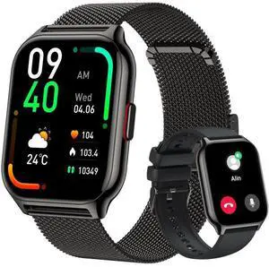 Blood Oxygen / Sleep / Heart Rate Health Monitoring Smart Watch Square Sports Double Strap Watch Black Steel+Silicone Black (Black Steel+Silicone Black)