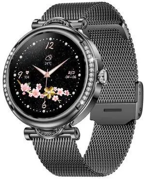 CF32 1.27 inch Screen Lady Smart Watch, Support Female Physiology Monitoring & 100+ Sports Modes Steel Band (Black)