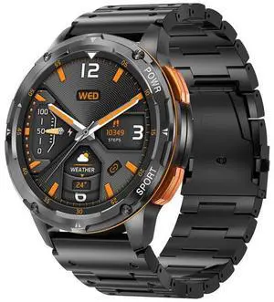 LEMFO AK59 1.43 inch AMLOED Round Screen Steel Strap Smart Watch (Black)