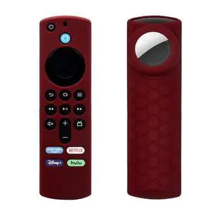 2pcs Remote Control Case For Amazon Fire TV Stick 2021 ALEXA 3rd Gen With Airtag Holder (Wine Red)