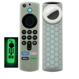 2pcs Remote Control Case For Amazon Fire TV Stick 2021 ALEXA 3rd Gen With Airtag Holder (Luminous Green)