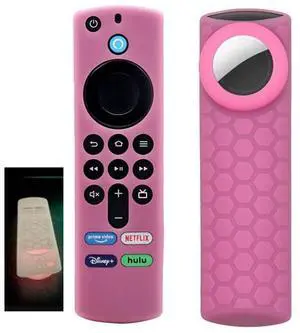 2pcs Remote Control Case For Amazon Fire TV Stick 2021 ALEXA 3rd Gen With Airtag Holder (Luminous Pink)