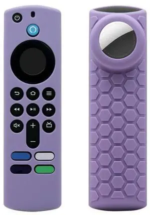 2pcs Remote Control Case For Amazon Fire TV Stick 2021 ALEXA 3rd Gen With Airtag Holder (Purple)