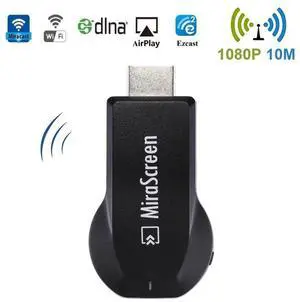 MiraScreen WiFi Display Dongle / Miracast Airplay DLNA Display Receiver Dongle Wireless Mirroring Screen Device with 2 in 1 USB Cable (Black)