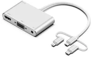 7585B 3 in 1 Micro USB / 8 Pin / Type-C to VGA / HDTV / AV Adapter Mobile HD Screen Player (White)