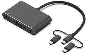 7585B 3 in 1 Micro USB / 8 Pin / Type-C to VGA / HDTV / AV Adapter Mobile HD Screen Player (Black)