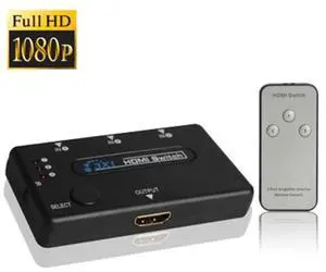 3 Port Amplifier 1080P HDMI Switch, 1.3 Version, with Remote Controller(Black)