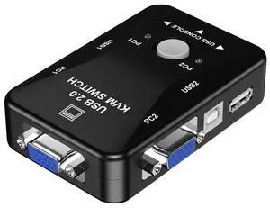 HW1701 2 into 1 out KVM Switcher 2 Port Manual VGA Switch USB With Keyboard Mouse Switching HW1701 (Black)