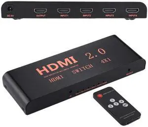 4X1 4K/60Hz HDMI 2.0 Switch with Remote Control, EU Plug