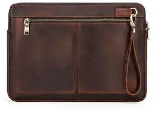CONTACTS FAMILY Leather Laptop Sleeve For Macbook Pro 14.2 Inch (Coffee)