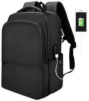 Polyester Waterproof Laptop Backpack for Below 15 inch Laptops, with USB Interface Trunk Trolley Strap(Black)
