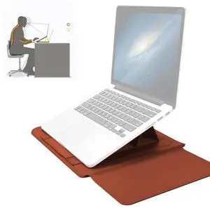 4 in 1 Universal Waterproof PU Leather Laptop Liner Bag with Handle & Stand & Pen Holder + 2 Winders + Mouse Bag + Charger Bag Set for 13 / 14 inch Laptops (Brown)