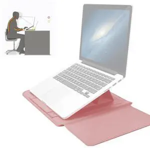 4 in 1 Universal Waterproof PU Leather Laptop Liner Bag with Handle & Stand & Pen Holder + 2 Winders + Mouse Bag + Charger Bag Set for 17 inch Laptops (Rose Gold)