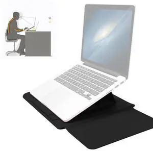 4 in 1 Universal Waterproof PU Leather Laptop Liner Bag with Handle & Stand & Pen Holder + 2 Winders + Mouse Bag + Charger Bag Set for 17 inch Laptops (Black)