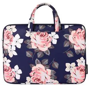 H40-B01 White Rose Pattern Laptop Case Bag Computer Liner Bag With Handle, Size: 15 Inch 15 Inch (Blue) Black