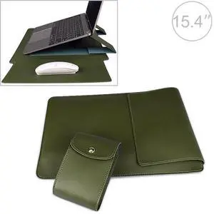 PU05 Sleeve Leather Case Carrying Bag with Small Storage Bag for 15.4 inch Laptop (Green) (Green) (Green)