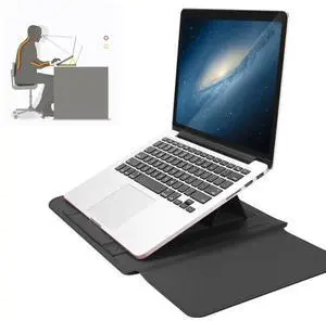 4 in 1 Universal Waterproof PU Leather Laptop Liner Bag with Handle & Stand & Pen Holder + 2 Winders + Mouse Bag + Charger Bag Set for 15 inch Laptops (Grey)