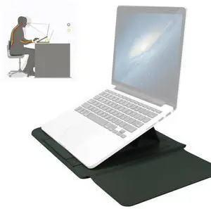 4 in 1 Universal Waterproof PU Leather Laptop Liner Bag with Handle & Stand & Pen Holder + 2 Winders + Mouse Bag + Charger Bag Set for 11/12 inch laptops (Green)
