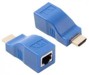 HDMI to RJ45 Extender Adapter (Receiver & Transmitter) by Cat-5e/6 Cable, Transmission Distance: 30m(Blue)