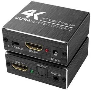 AY78V20 4K 60Hz HDMI 2.0 Audio Splitter 5.1 ARC HD-MI Audio Extractor HDCP 2.2 HDR10 Audio Converter 4K HD-MI Optical TOSLINK SPDIF