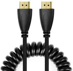 1.4 Version, Gold Plated 19 Pin HDMI Male to HDMI Male Coiled Cable, Support 3D / Ethernet, Length: 60cm (can be extended up to 2m)