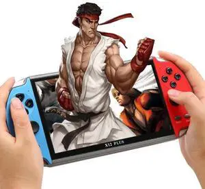 Powkiddy X12 Plus Retro Classic Games Handheld Game Console with 7 inch HD Screen & 16GB Memory, Support MP4 / E-book (Red + Blue)