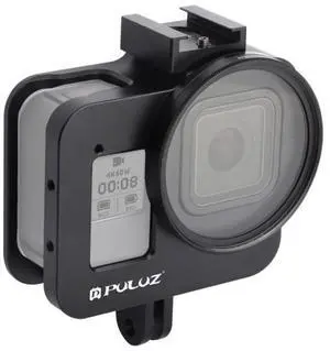 PULUZ Housing Shell CNC Aluminum Alloy Protective Cage with 52mm UV Lens for GoPro HERO8 Black(Black)