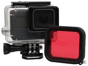 For GoPro HERO5 30m Waterproof PC & ABS Housing Protective Case + Camera Lens Red Quadrate Filter with Buckle Basic Mount & Long Screw & Anti-lost Hand Strap