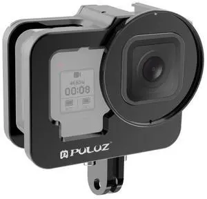 PULUZ for GoPro HERO13 Black /12 Black /11 Black /10 Black /9 Black Thicken Housing Shell CNC Aluminum Alloy Protective Cage with Insurance Frame & 52mm UV Lens(Black)