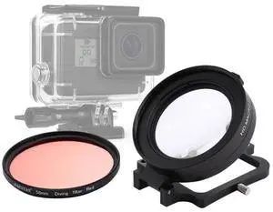 JSR 58mm 16X Macro Lens + Red Diving Lens Filter with Lens Cover + Lens Filter Ring Adapter + String + Cleaning Cloth for GoPro HERO6 /5 Dive Housing