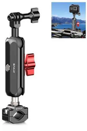 PULUZ Motorcycle Rearview Medium Clamp CNC Metal Magic Arm Rod Mount