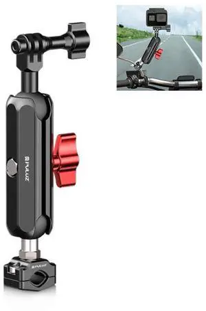 PULUZ Motorcycle Rearview Small Clamp CNC Metal Magic Arm Rod Mount (Black)