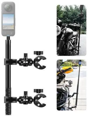 PULUZ Cycling Quick Release Bracket with 150cm Selfie Stick Set, Double Dual-heads Crabs Clamps Handlebar Fixed Mount (Black)