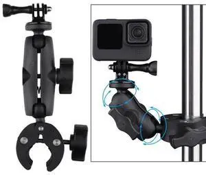 Extended Version 360 Rotation Adjustable Action Camera Clamp Plier Base Holder (Black)