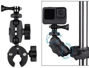 360 Rotation Adjustable Action Camera Clamp Plier Base Holder(Black)