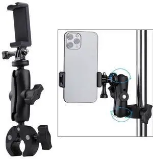 Extended Version 360 Rotation Adjustable Clamp Plier Base Holder with Phone Clamp (Black)