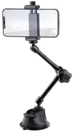 Single Suction Cup Articulating Friction Magic Arm Phone Clamp Mount (Black)