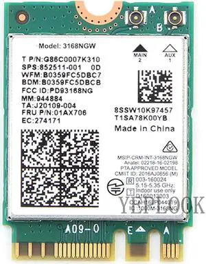 3168ac Dual Band 2.4G/5Ghz 433Mbps WiFi BT 4.2 802.11ac NGFF M.2 WiFi Network Card HP K12 PB450 G5 PB640 G4 ProBook 440 450 470 Series