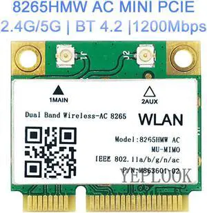 Wireless-AC 8265 8265HMW 8265AC 867Mbps+300Mbps Dual Band 2.4G/5Ghz 802.11ac 2x2 Bluetooth 4.2 Mini PCIe Half Size Network Card